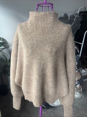 Shein Chunky Ribbed Turtleneck Sweater - Sand Taupe